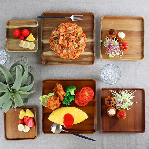 プレート 25cm L スクエア カフェ 皿 食器 木製食器 天然木 （ 木製