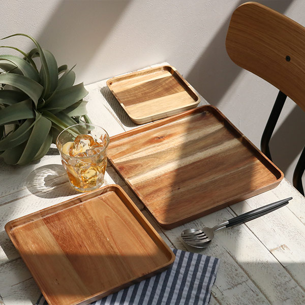 プレート 25cm L スクエア カフェ 皿 食器 木製食器 天然木 （ 木製
