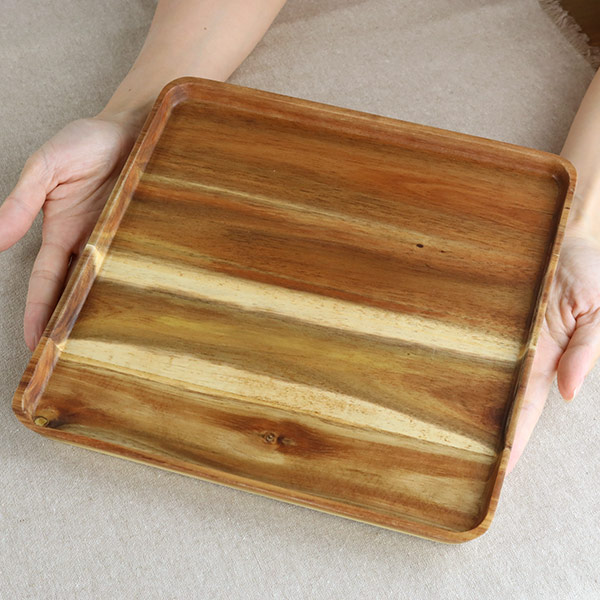 プレート 25cm L スクエア カフェ 皿 食器 木製食器 天然木 （ 木製