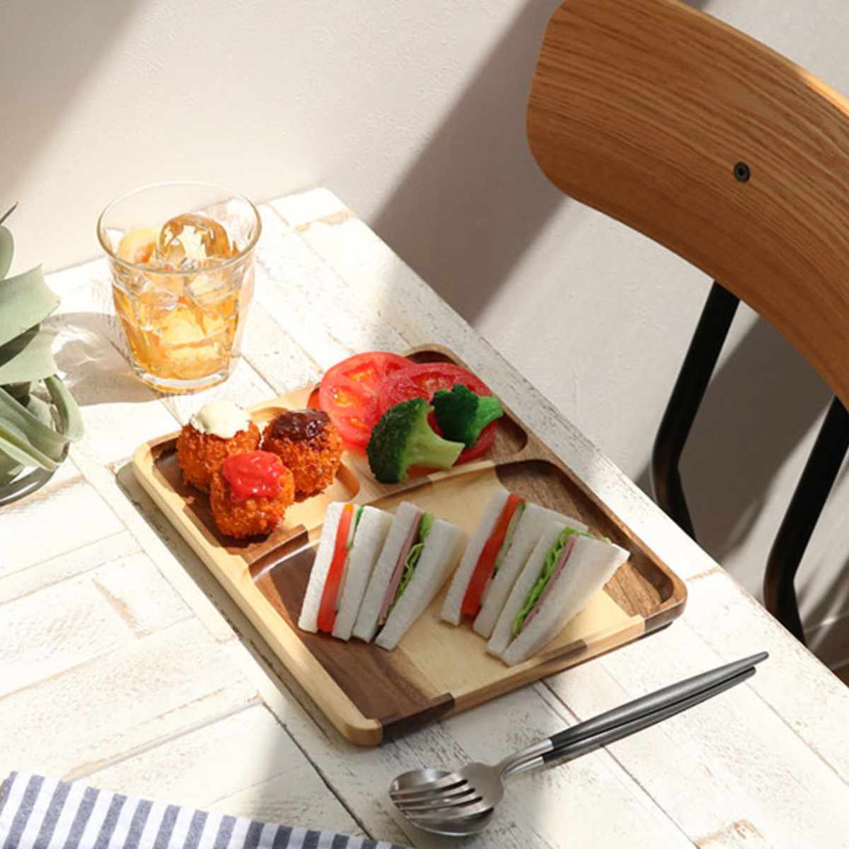 ランチプレート 25cm スクエア カフェ 皿 食器 木製食器 天然木