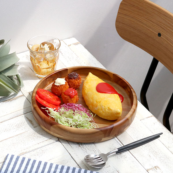 プレート 27cm カフェ ボウルプレート 皿 食器 木製食器 天然木