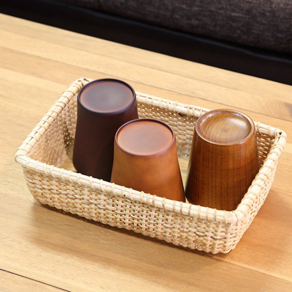 ちどり産業 バスケット 幅26×奥行17×高さ7cm 籐 ラタン ナンタケット風