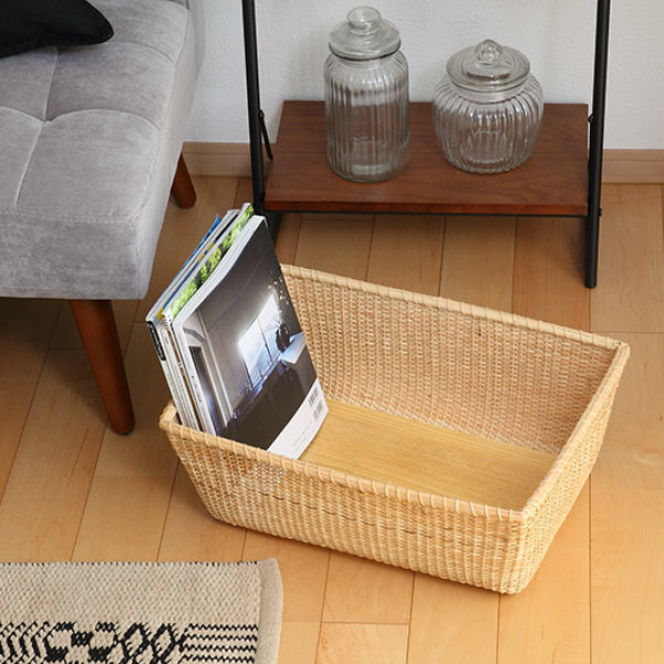 ちどり産業 バスケット 幅46×奥行34.5×高さ17.5cm 籐 ラタン