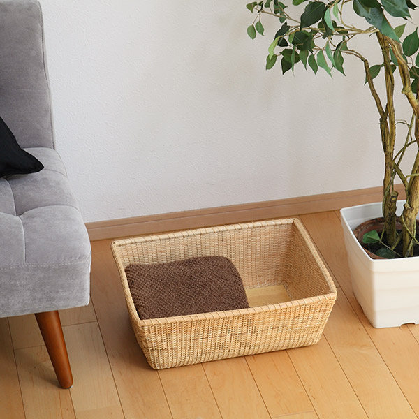 ちどり産業 バスケット 幅46×奥行34.5×高さ17.5cm 籐 ラタン