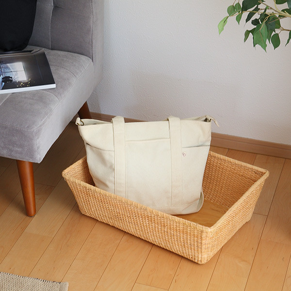 ちどり産業 バスケット 幅54×奥行38×高さ18.5cm 籐 ラタン