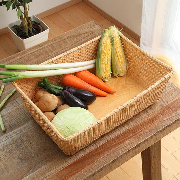 ちどり産業 バスケット 幅54×奥行38×高さ18.5cm 籐 ラタン