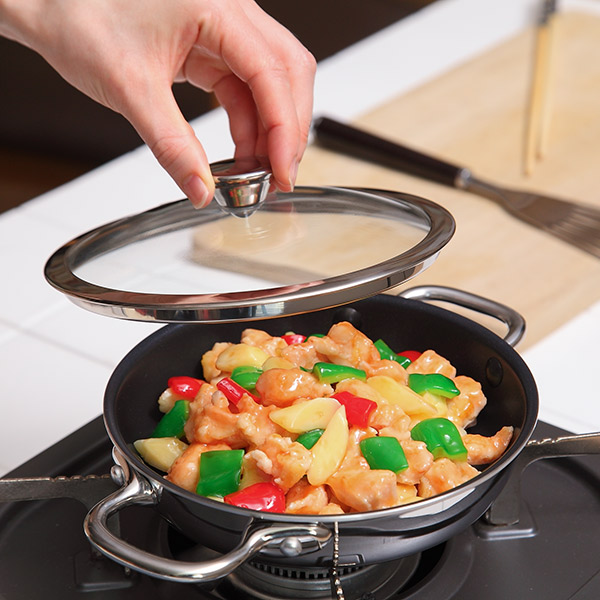 フライパン 両手 15cm IH対応 ガラス蓋付き クィーンパン 中尾アルミ