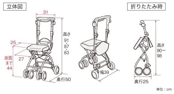 シルバーカー さんぽっぽ コンパクト 座れる （ カート 歩行器 歩行