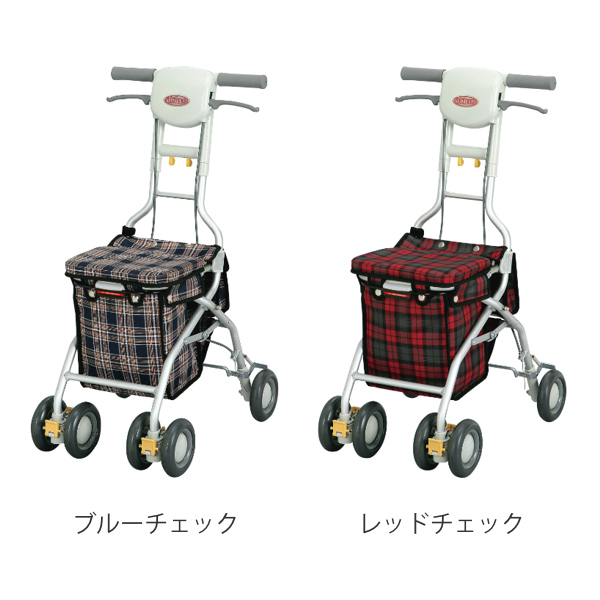 美品　SUNFEEL シルバーカー ショッピング　座面付 折りたたみ チェック シルバーカー サンフィール コンパクト 座れる （ カート 歩行器 歩行