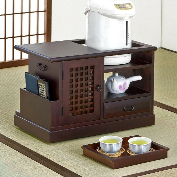 ポットワゴン お座敷ワゴン 桐製 トレー付 隠しキャスター 幅56cm