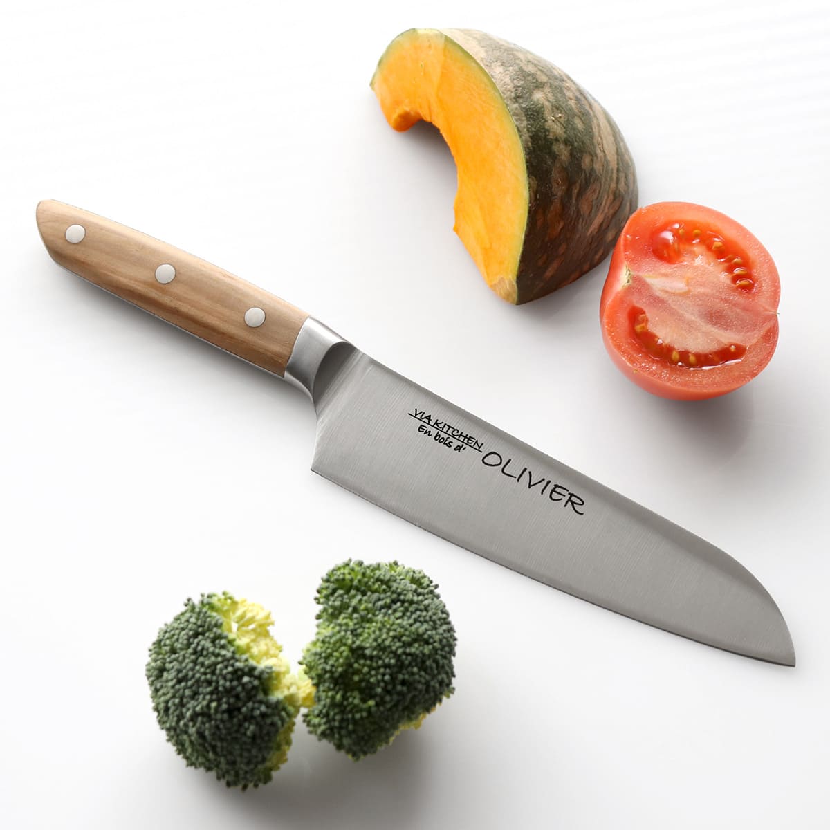 包丁 三徳包丁 刃渡り17cm 木柄 日本製 バイアキッチン OLIVIER （ 17