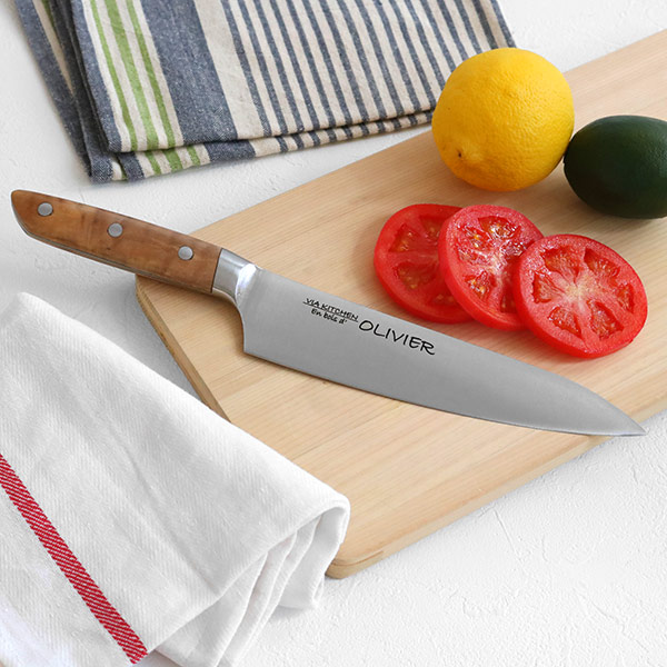 包丁 牛刀包丁 刃渡り20cm 木柄 日本製 バイアキッチン OLIVIER （ 20