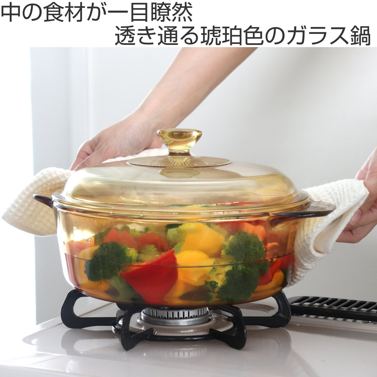 パール金属 両手鍋 24cm 深型 ガス火専用 ガラス製 VISIONS スープ