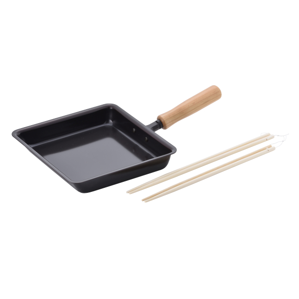 玉子焼き器 18×18cm 菜箸付 千歳 鉄製 木柄 IH対応 日本製 2点セット