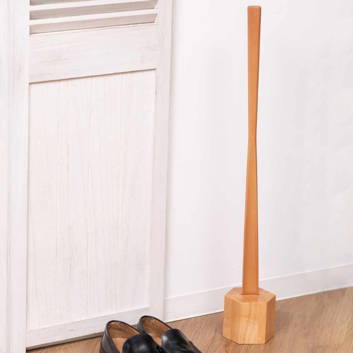 靴ベラ かがまず履ける 木製靴べら （ くつべら ロング スタンド