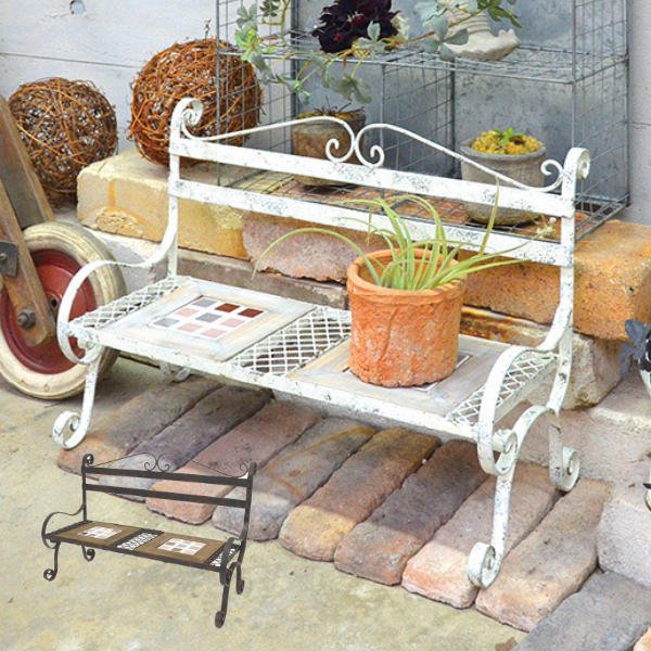 フラワースタンド アイアンタイルベンチ 幅44.5×奥行19×高さ29.6cm