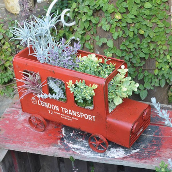 プランター 屋外 ロンドンバス 幅31.8×奥行13×高さ19.7cm （ 置き型 バス フラワーポット 植木鉢 ）