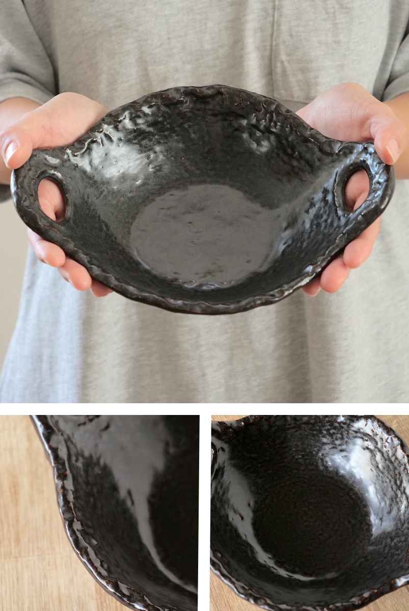 民芸陶板 黒 6号 24cm 陶器 萬古焼 （ 食洗機対応 電子レンジ対応