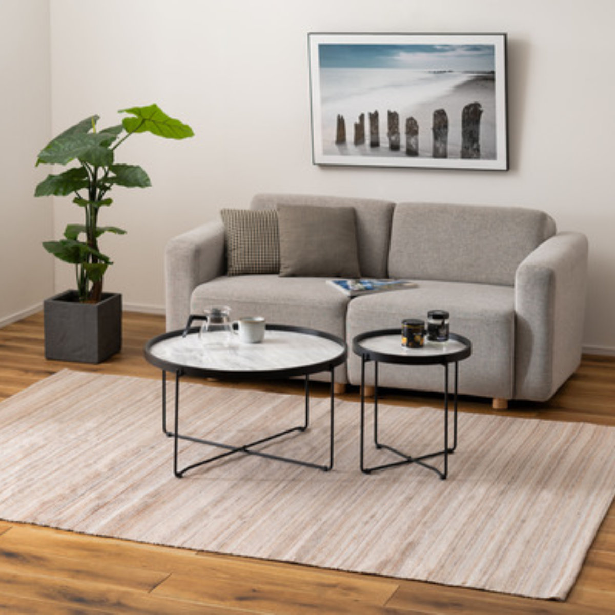 東谷 サイドテーブル 幅42cm トレー テーブル 折りたたみ 収納 お盆 丸