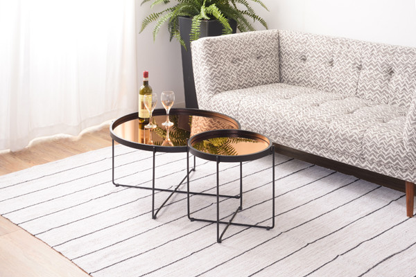 東谷 サイドテーブル 幅42cm トレー テーブル 折りたたみ 収納 お盆 丸