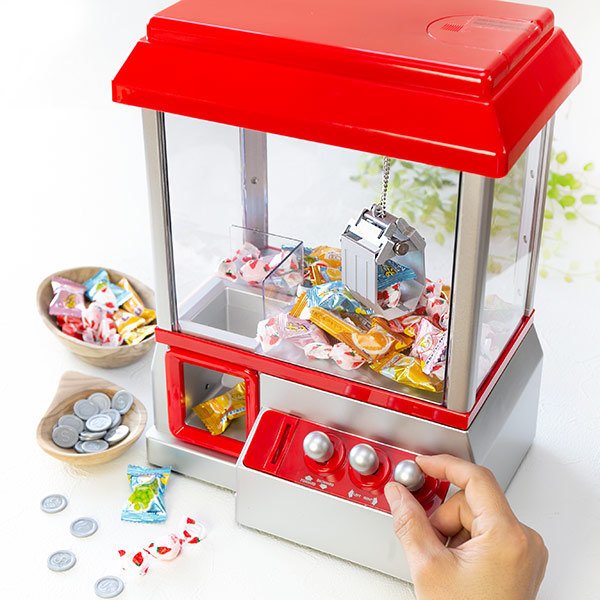 クレーンゲーム ミニ 本体 お菓子用 （ 家庭用クレーンゲーム おもちゃ 電池式 専用コイン付き 音楽が流れる BGM付き ）