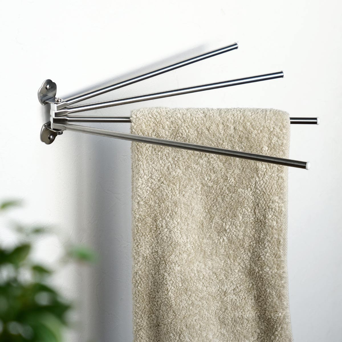 タオルハンガー ステンレス 4本掛け （ 壁付け タオル掛け 4枚 回転