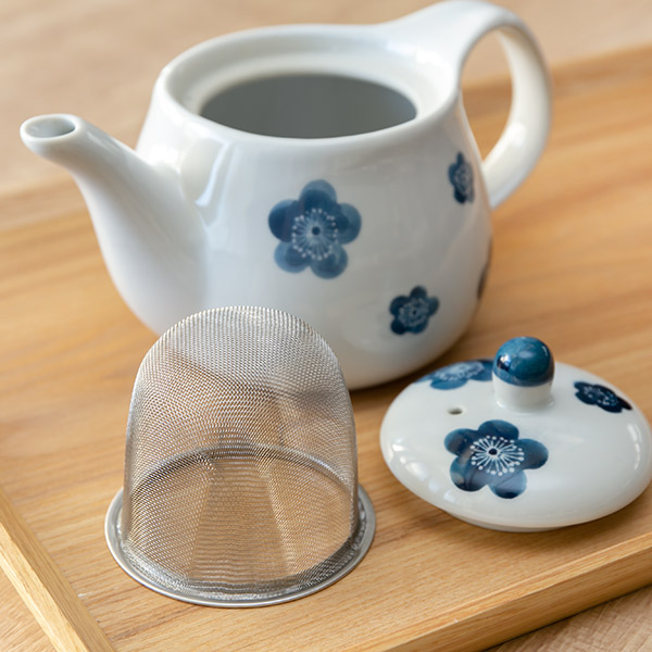 ポット 510ml 青小梅 茶こし付き 急須 ティーポット 陶器 （ 食洗機
