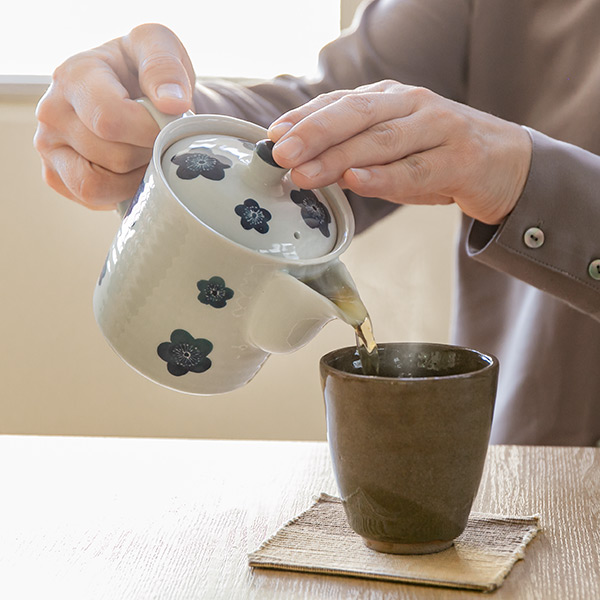 切立ポット 400ml 青小梅 茶こし付き 急須 ポット ティーポット 陶器