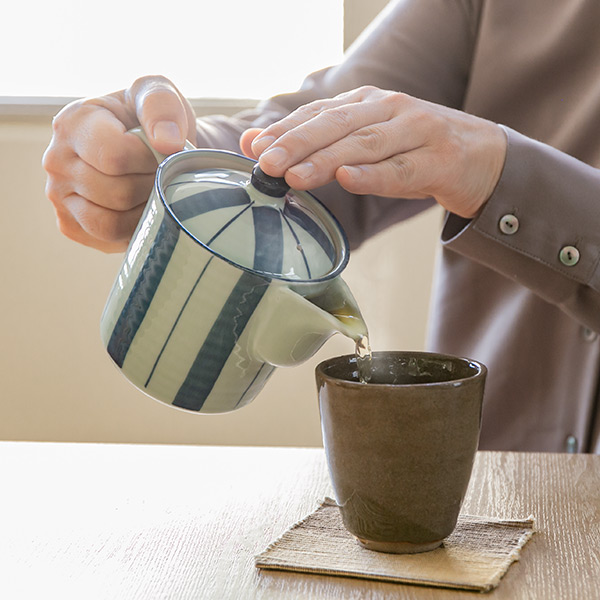 切立ポット 400ml 染十草 茶こし付き 急須 ポット ティーポット 陶器