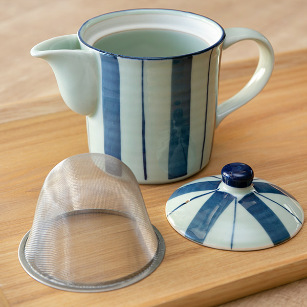 切立ポット 400ml 染十草 茶こし付き 急須 ポット ティーポット 陶器