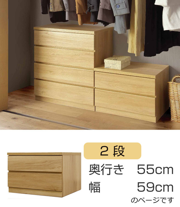 クローゼットチェスト 2段 日本製 Fit 奥行き55cm 幅59cm （ 開梱設置