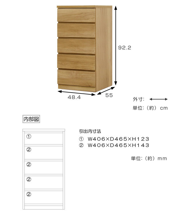 クローゼットチェスト 5段 日本製 Fit 奥行き55cm 幅49cm （ チェスト