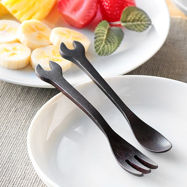フォーク 14cm スパナ 工具 天然木 木製 シタン 籐芸 （ ケーキ
