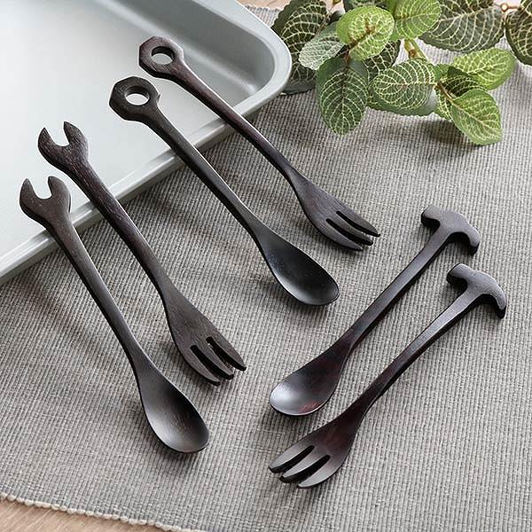 フォーク 14cm スパナ 工具 天然木 木製 シタン 籐芸 （ ケーキ