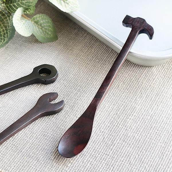 スプーン 14cm スパナ 工具 天然木 木製 シタン 籐芸 （ ティー