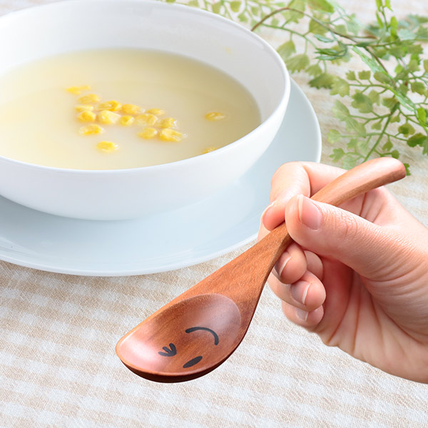 スプーン 16cm スープスプーン ニコニコ＆ウィンク 木製 サオ 籐芸