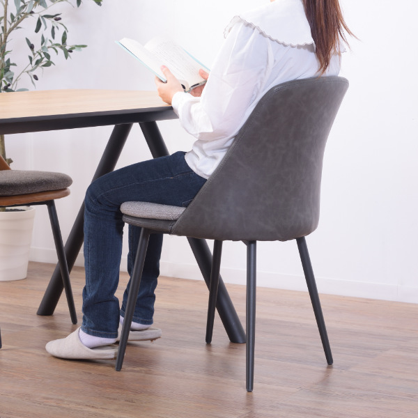 チェア 2脚セット 座面高47cm ダイニングチェア レザー調 クッション