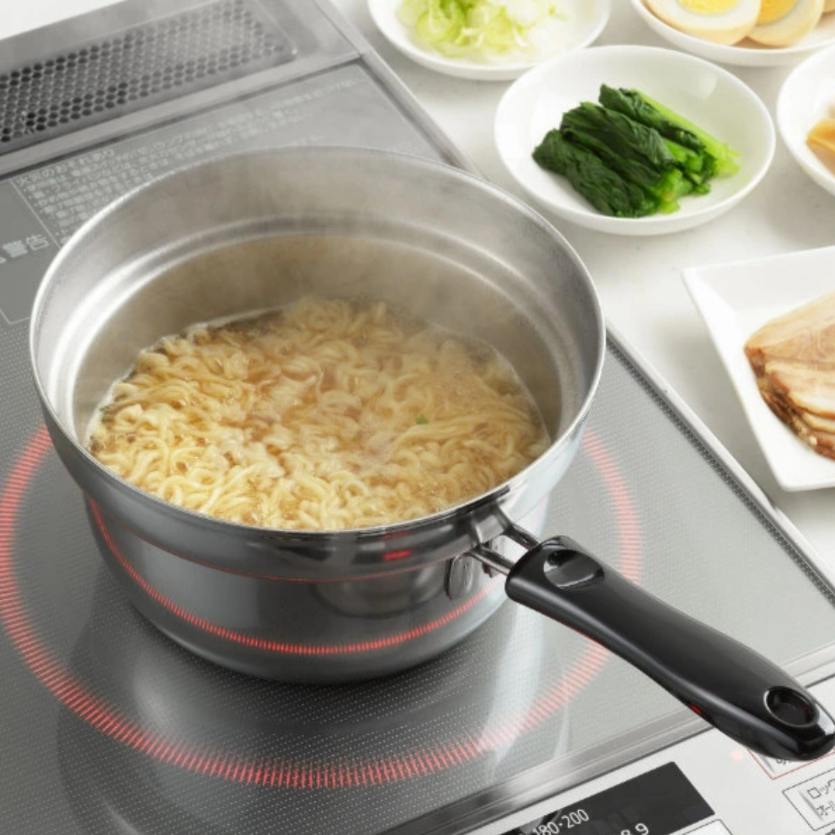 ヨシカワ 片手鍋 16cm IH対応 湯切り穴 蓋付き くるめん亭 ふきこぼれ