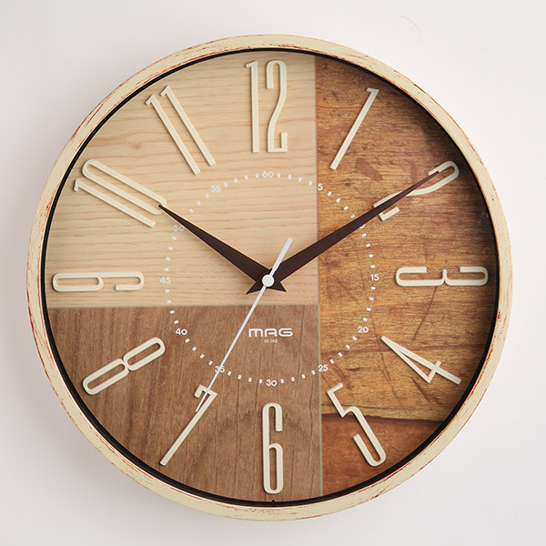 掛け時計 電波掛時計 ココア 立体文字 MAG （ 電波時計 電波 壁掛け
