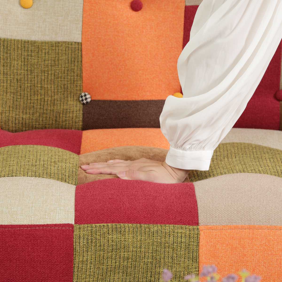 不二貿易（Fuji Boeki） ソファ 幅123cm 二人掛け 2人用 ボタン パッチ