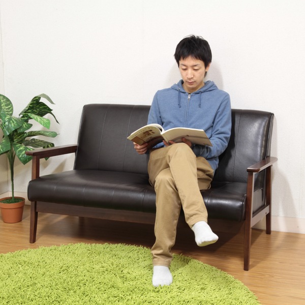 ソファー 幅128cm 二人掛け 2人用 レザー調 ひじ掛け 木製 合成皮革 ソファ 幅128cm 二人掛け 2人用 レザー調 ひじ掛け 木製 合成皮革