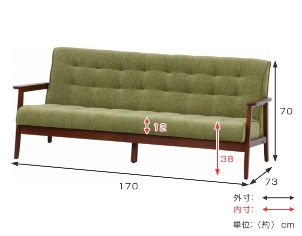 不二貿易（Fuji Boeki） ソファ 幅170cm 三人掛け 3人用 ひじ掛け