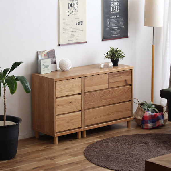 東馬（Tohma） チェスト 3段 北欧風 オーク材 約幅76cm （ リビング
