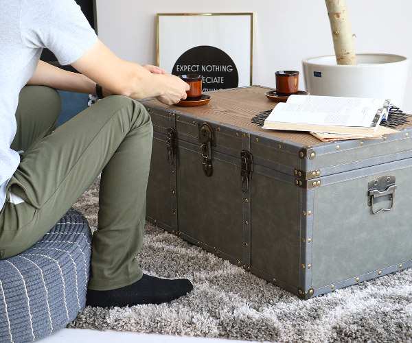 テーブル 幅92cm トランク 収納 机 インテリア トランクテーブル