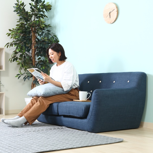 不二貿易（Fuji Boeki） ソファ 幅134cm ネイビー 二人掛け ローソファ