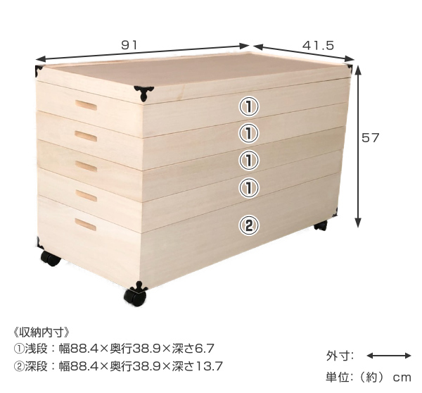 マーゼルン 衣装ケース 総桐 衣裳箱 キャスター付 5段 日本製 幅91cm