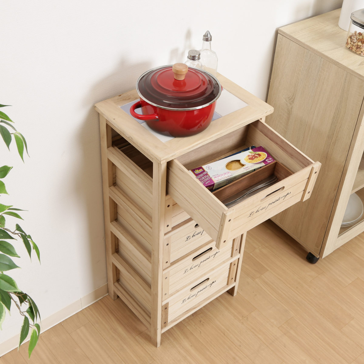 不二貿易（Fuji Boeki） キッチンチェスト 幅40cm 5段 桐製 ストッカー