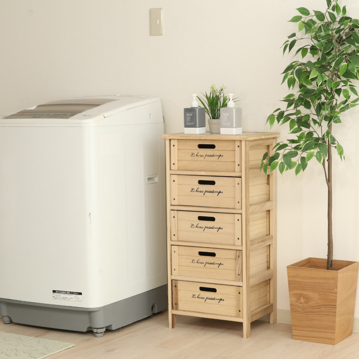 キッチンチェスト 幅40cm 5段 桐製 ストッカー タイルトップ （ キッチンストッカー タイル天板 キッチン収納 収納ラック 収納 ラック 完成品 ） | 不二貿易 | 16