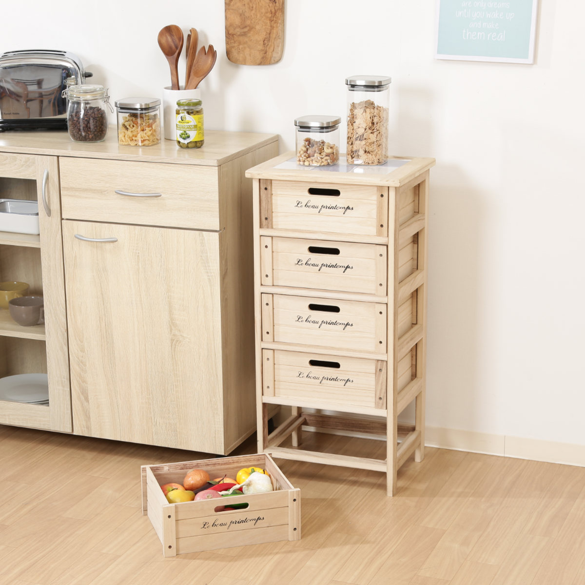 不二貿易（Fuji Boeki） キッチンチェスト 幅40cm 5段 桐製 ストッカー