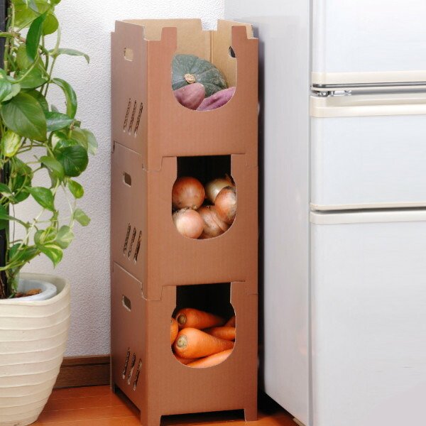 野菜ストッカー 段ボール 撥水加工 通気穴付き （ 野菜保存 野菜入れ